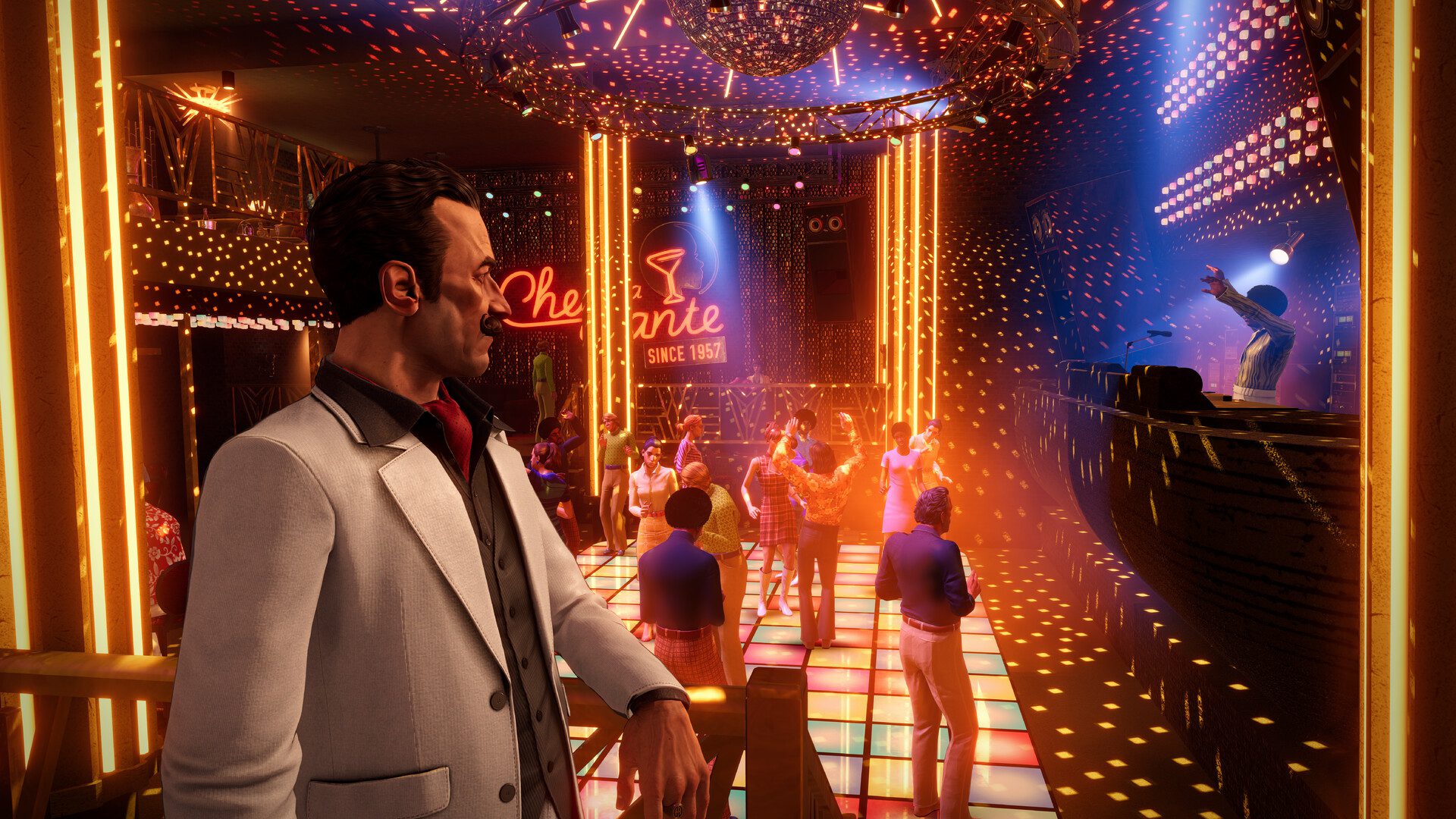 Death on the Nile game nightclub with dancing crowd and DJ