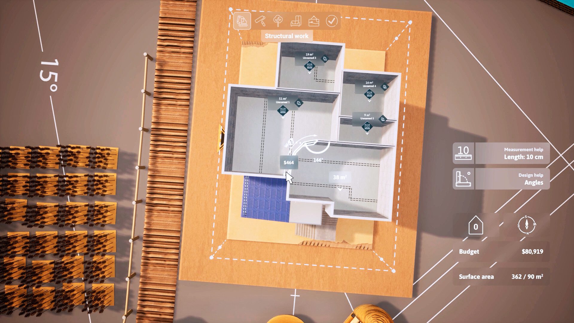 Overhead view of digital house floorplan in Architect Life simulator